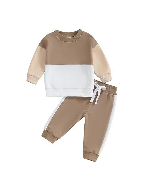 NANYKNIGHTY Newborn Baby Boys Girl Fall Winter Clothes Contrast Color Sweatshirt Pants Set Toddler Boho Outfits