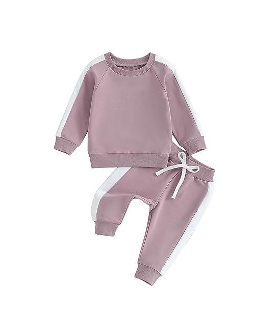 NANYKNIGHTY Newborn Baby Boys Girl Fall Winter Clothes Contrast Color Sweatshirt Pants Set Toddler Boho Outfits