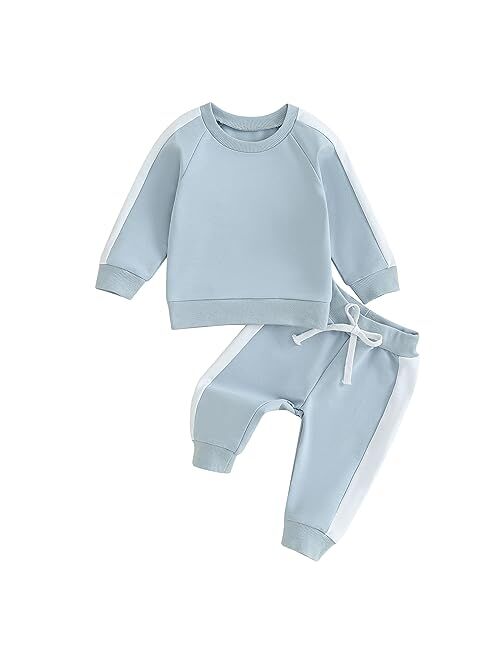 NANYKNIGHTY Newborn Baby Boys Girl Fall Winter Clothes Contrast Color Sweatshirt Pants Set Toddler Boho Outfits