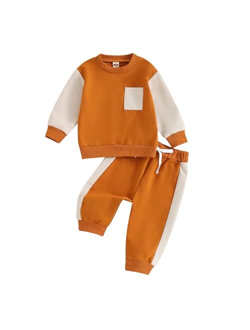 NANYKNIGHTY Newborn Baby Boys Girl Fall Winter Clothes Contrast Color Sweatshirt Pants Set Toddler Boho Outfits