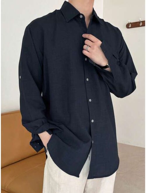 DAZY Men Solid Pocket Patched Shirt