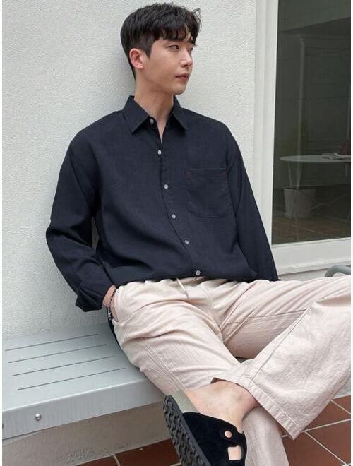 DAZY Men Solid Pocket Patched Shirt