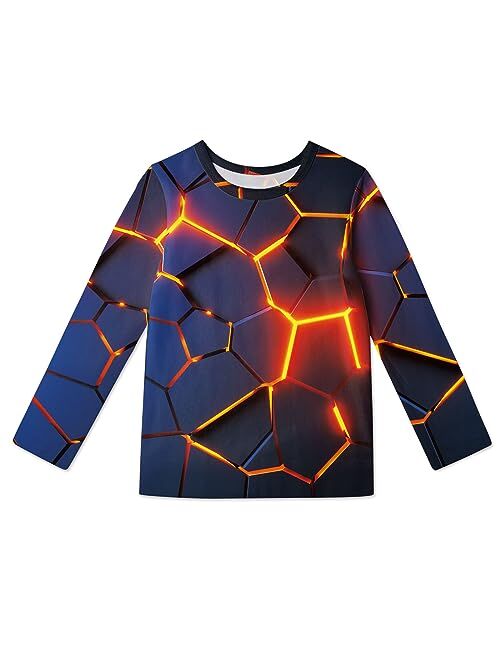 RAISEVERN Boys Girls 3D T-Shirt Graphic Print Tees Long Sleeve Shirts Size 4-16