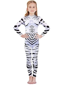 RAISEVERN Boys Girls Halloween Cosplay Jumpsuit Bodysuit 3D Graphic Skull Skeleton Bone Catsuit for Kids 7-14 Years