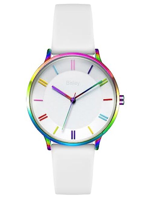 Bisley Rainbow Watch Silicone Band Sport Waterproof Wrist Watch for Girl Lady