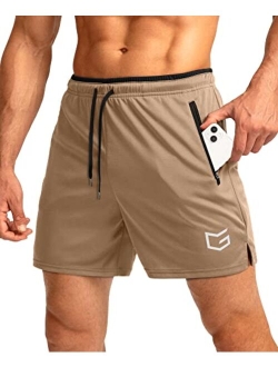 Men's Running Shorts with Zipper Pockets Quick Dry Gym Athletic Workout 5" Shorts for Men