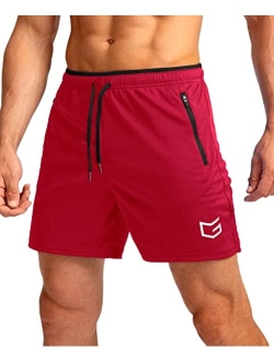 Men's Running Shorts with Zipper Pockets Quick Dry Gym Athletic Workout 5" Shorts for Men