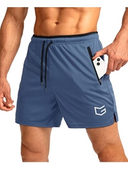 Men's Running Shorts with Zipper Pockets Quick Dry Gym Athletic Workout 5" Shorts for Men