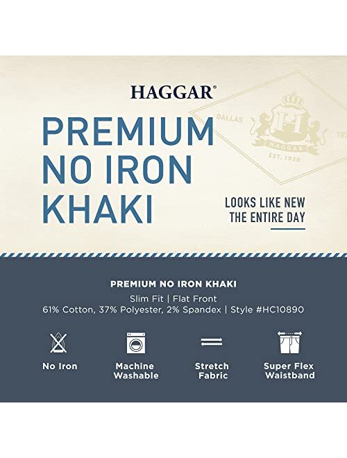 Haggar Men's Premium No Iron Khaki Slim Fit Flat Front Casual Pant