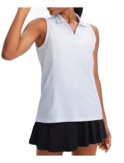 Women's Sleeveless Golf Polo Shirts Tennis Quick Dry Collared Tank Tops V-Neck Polos for Women