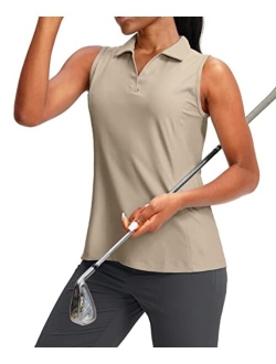 Women's Sleeveless Golf Polo Shirts Tennis Quick Dry Collared Tank Tops V-Neck Polos for Women