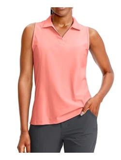 Women's Sleeveless Golf Polo Shirts Tennis Quick Dry Collared Tank Tops V-Neck Polos for Women