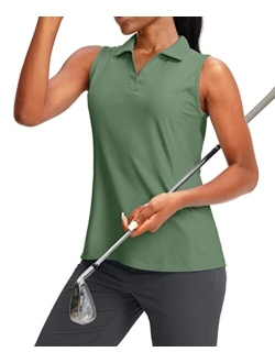 Women's Sleeveless Golf Polo Shirts Tennis Quick Dry Collared Tank Tops V-Neck Polos for Women