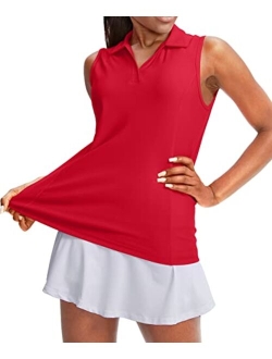 Women's Sleeveless Golf Polo Shirts Tennis Quick Dry Collared Tank Tops V-Neck Polos for Women