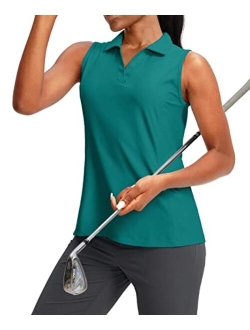 Women's Sleeveless Golf Polo Shirts Tennis Quick Dry Collared Tank Tops V-Neck Polos for Women