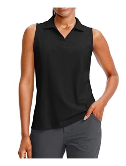 Women's Sleeveless Golf Polo Shirts Tennis Quick Dry Collared Tank Tops V-Neck Polos for Women