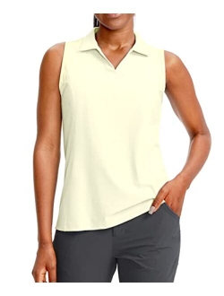 Women's Sleeveless Golf Polo Shirts Tennis Quick Dry Collared Tank Tops V-Neck Polos for Women