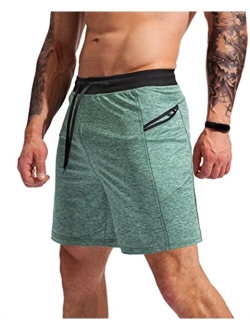 Men's 7" Athletic Gym Shorts Quick Dry Workout Running Shorts with Zipper Pockets