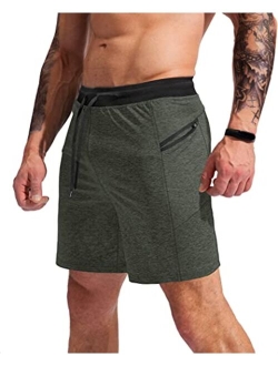 Men's 7" Athletic Gym Shorts Quick Dry Workout Running Shorts with Zipper Pockets