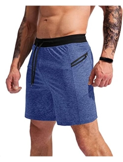 Men's 7" Athletic Gym Shorts Quick Dry Workout Running Shorts with Zipper Pockets