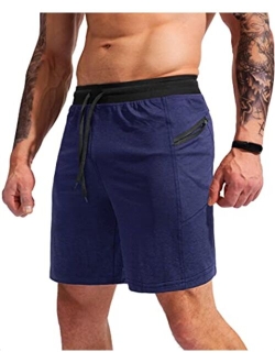 Men's 7" Athletic Gym Shorts Quick Dry Workout Running Shorts with Zipper Pockets