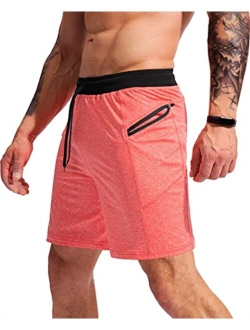 Men's 7" Athletic Gym Shorts Quick Dry Workout Running Shorts with Zipper Pockets