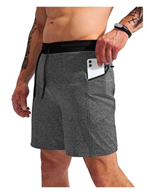 G Gradual Men's 7" Athletic Gym Shorts Quick Dry Workout Running Shorts with Zipper Pockets