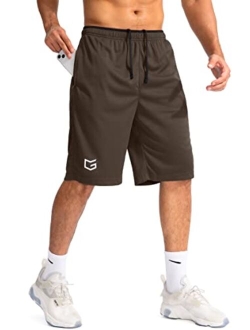 Men's Basketball Shorts with Zipper Pockets Lightweight Quick Dry 11" Long Shorts for Men Athletic Gym