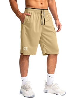 Men's Basketball Shorts with Zipper Pockets Lightweight Quick Dry 11" Long Shorts for Men Athletic Gym