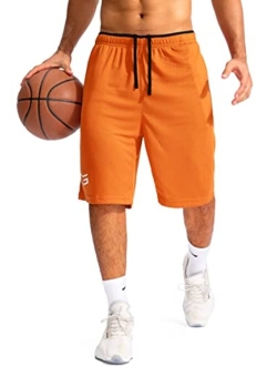 Men's Basketball Shorts with Zipper Pockets Lightweight Quick Dry 11" Long Shorts for Men Athletic Gym