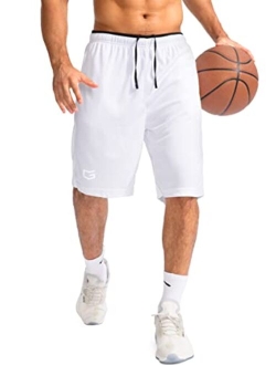 Men's Basketball Shorts with Zipper Pockets Lightweight Quick Dry 11" Long Shorts for Men Athletic Gym