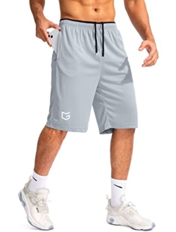 Men's Basketball Shorts with Zipper Pockets Lightweight Quick Dry 11" Long Shorts for Men Athletic Gym