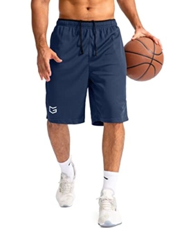 Men's Basketball Shorts with Zipper Pockets Lightweight Quick Dry 11" Long Shorts for Men Athletic Gym