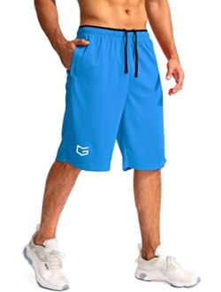 Men's Basketball Shorts with Zipper Pockets Lightweight Quick Dry 11" Long Shorts for Men Athletic Gym