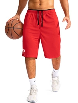 Men's Basketball Shorts with Zipper Pockets Lightweight Quick Dry 11" Long Shorts for Men Athletic Gym