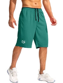 Men's Basketball Shorts with Zipper Pockets Lightweight Quick Dry 11" Long Shorts for Men Athletic Gym