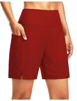 Women's 7" Long Swim Board Shorts High Waisted Quick Dry Beach Swimming Shorts for Women with Liner Pockets