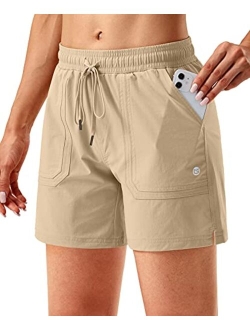 Women's 5" Hiking Cargo Shorts Quick Dry Athletic Shorts for Women with Pockets for Golf Workout Walking