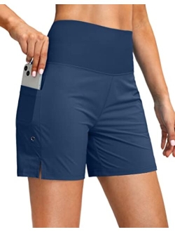 Women's 5" High Waisted Swim Board Shorts with Phone Pockets UPF 50  Quick Dry Beach Shorts for Women with Liner