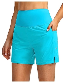 Women's 5" High Waisted Swim Board Shorts with Phone Pockets UPF 50  Quick Dry Beach Shorts for Women with Liner