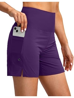 Women's 5" High Waisted Swim Board Shorts with Phone Pockets UPF 50  Quick Dry Beach Shorts for Women with Liner