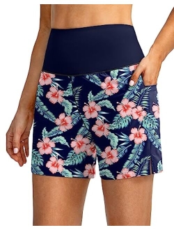 Women's 5" High Waisted Swim Board Shorts with Phone Pockets UPF 50  Quick Dry Beach Shorts for Women with Liner