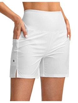 Women's 5" High Waisted Swim Board Shorts with Phone Pockets UPF 50  Quick Dry Beach Shorts for Women with Liner