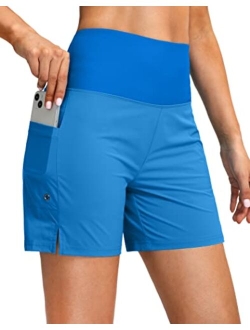 Women's 5" High Waisted Swim Board Shorts with Phone Pockets UPF 50  Quick Dry Beach Shorts for Women with Liner