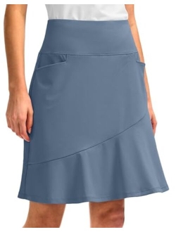 Skorts Skirts for Women with 5 Pockets 20" Knee Length Golf Skirt Modest Long Tennis Athletic Skirts for Women