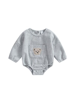 Douhoow Cute Baby Sweatshirt Romper Waffle Knit Baby Clothes Infant Girl Boy Fall Winter Outfits