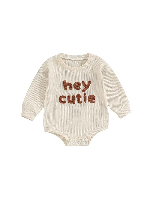 Douhoow Cute Baby Sweatshirt Romper Waffle Knit Baby Clothes Infant Girl Boy Fall Winter Outfits