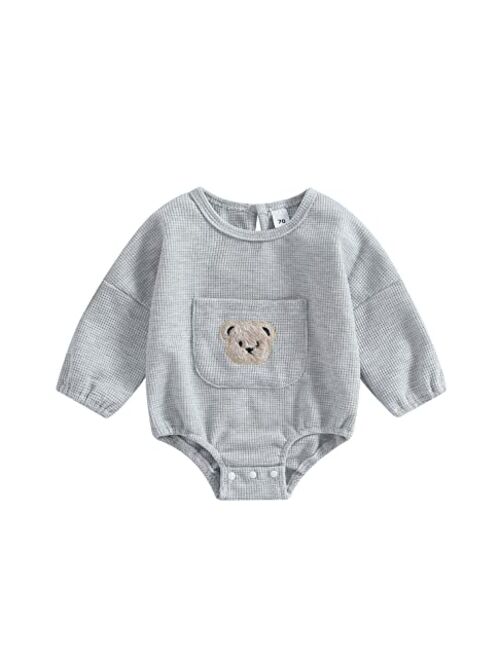 Douhoow Cute Baby Sweatshirt Romper Waffle Knit Baby Clothes Infant Girl Boy Fall Winter Outfits