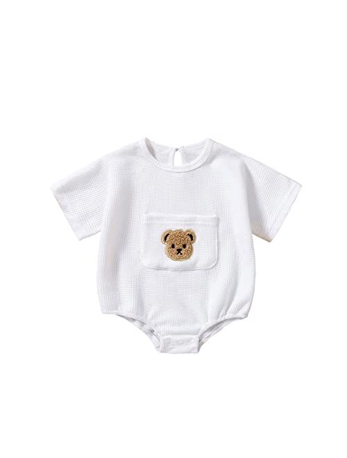 Douhoow Cute Baby Sweatshirt Romper Waffle Knit Baby Clothes Infant Girl Boy Fall Winter Outfits