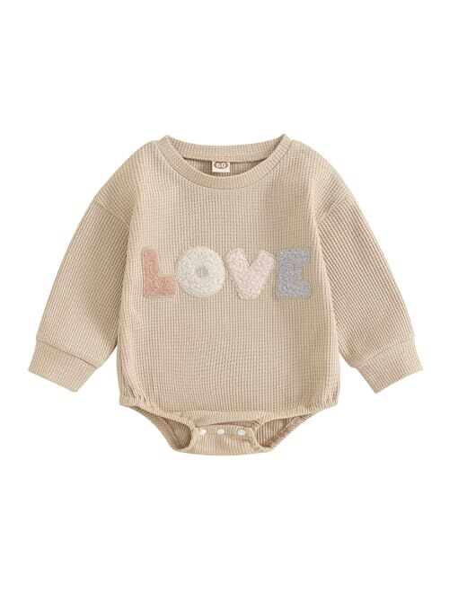 Balaflyie Infant Baby Boy Girl Clothing Fall Long Sleeve Sweatshirt Romper Bodysuit Waffle Knit Onesie Outfit Cute Clothes